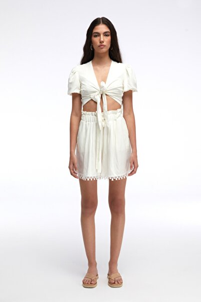 By Mare Style HOLLY-Güpür Saçak Detaylı Keten Şort