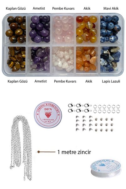 Pony Hobby 10'lu Mini Kutuda Doğal Taş Boncuklarla 7 Çakra Yoga Enerji - Takı...