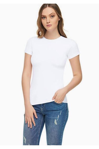Tutku Elit Kadın Beyaz Kadın Elastan Yarım Kol T Shirt Elt Yeni Sezon