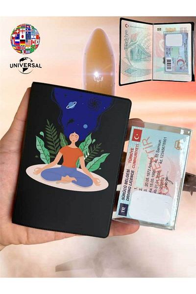 Cekuonline Yoga Patterned Smooth Surface Leather Passport Cover Case Suitable for All Country Passports