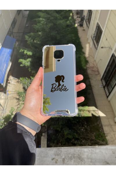 PERAX Redmi Note 9 Pro Uyumlu Gümüş Aynalı Darbe Korumalı Barbie Tasarımlı Si...