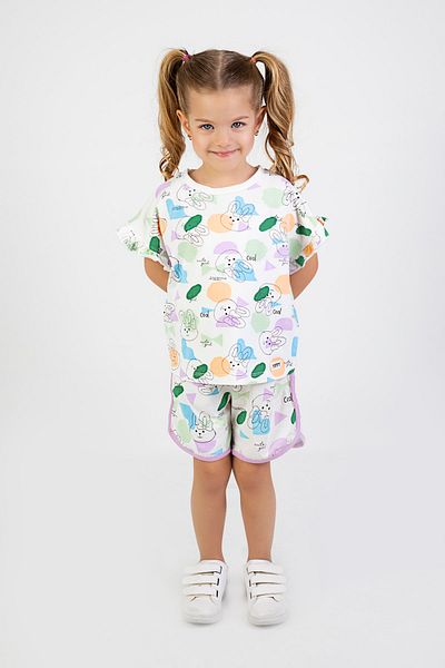 Harika KIDS Girl's Short Sleeve Shorts Rabbit Printed Summer Basic Suit 2-5 Years