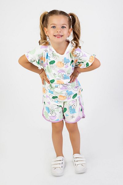 Harika KIDS Girl's Short Sleeve Shorts Rabbit Printed Summer Basic Suit 2-5 Years