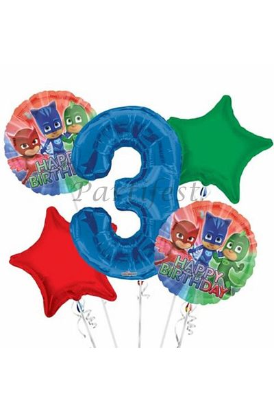 Parti Station Pjmasks 3 Year Old Balloon Set Pijamaskeliler Foil Balloon Set Concept Birthday Set Age Balloon