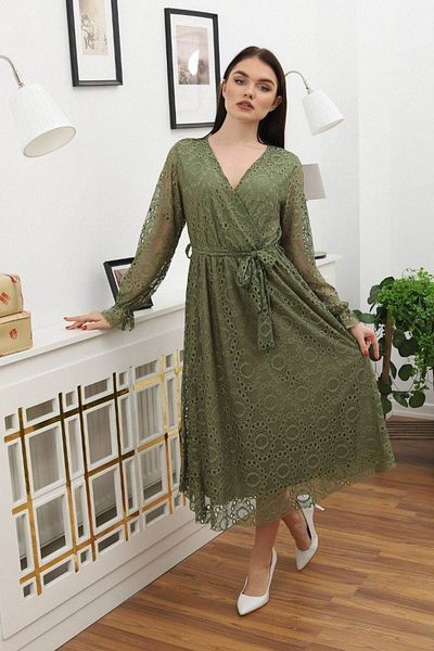 Neşeli Butik Γυναικείο φόρεμα με δαντέλα με λεπτομέρειες Rssn619 - Χακί