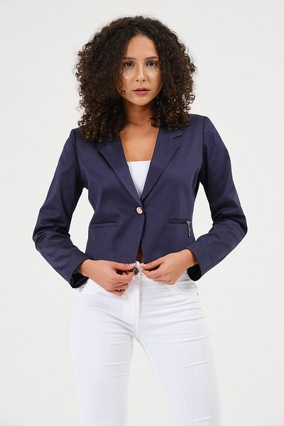Barkaist Jachetă de damă bleumarin crop blazer