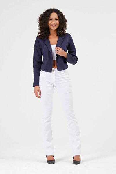 Barkaist Kadın Lacivert Crop Blazer Ceket