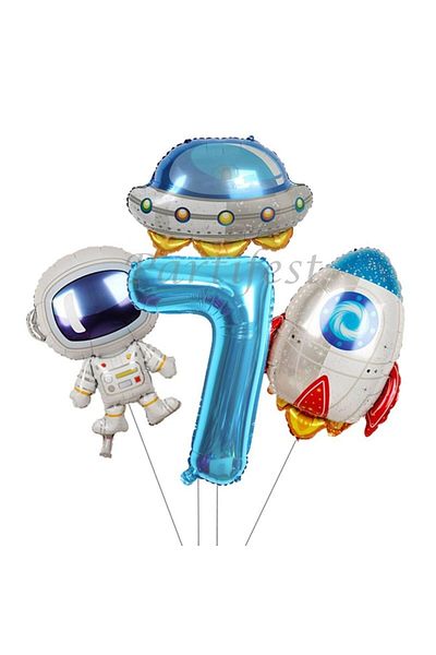 Parti Station Space Cosmic Galaxy Astronaut 7 Years Old Balloon Set Star Balloon Foil Set Concept Birthday Set