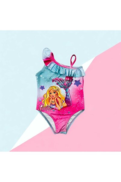 BEBEĞİME ÇORAP Denizkızı Baskılı Volanlı Kız Çocuk Pembe Mayo