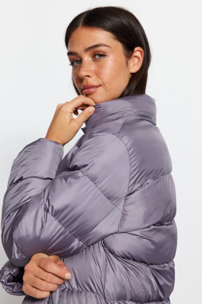 Trendyol Collection Gray Fur Hooded Water Repellent Puffer Jacket TWOAW24MO00081