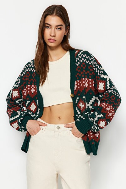 Trendyol Collection Green Self Patterned Knitwear Cardigan TWOAW22HI0329