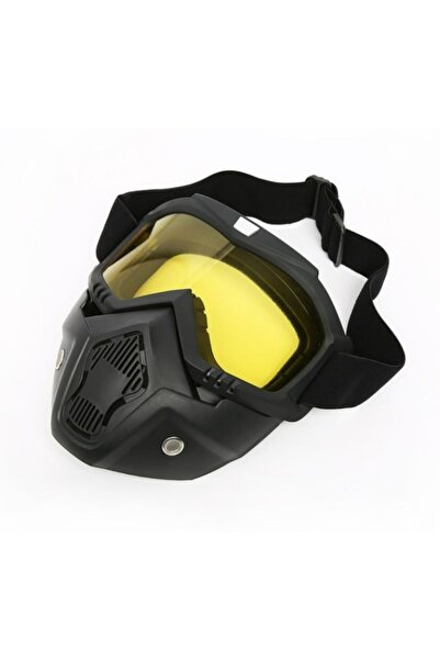 MOTOANL Cross Motosiklet Bisiklet Gözlüğü Açık Kask Maskesi Süngerli Bant Lastikli Jet Maske Sarı Camlı