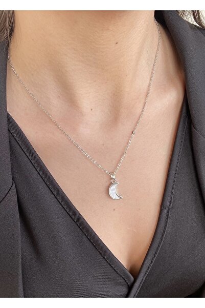 takıtarzım أم اللؤلؤ سلسلة رقيقة قلادة القمر