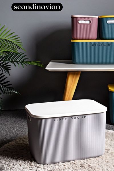 LİGROUND Scandinavian Tripply 3-Piece 6 Lt & 21 Lt Storage Box with Lid - Organizer - Decorative Box