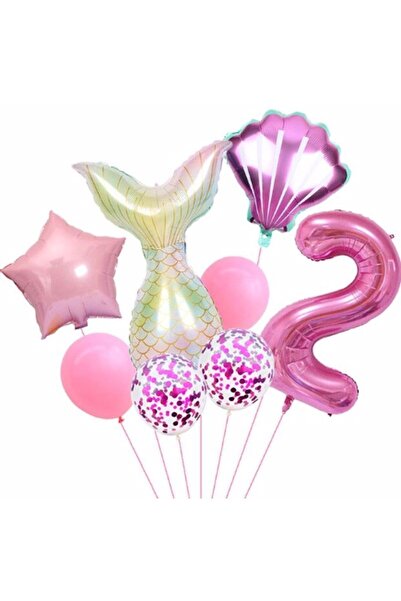 Parti Station مجموعة بالونات عيد ميلاد بعمر سنتين من ميرميد كونسبت، مجموعة بالونات العمر