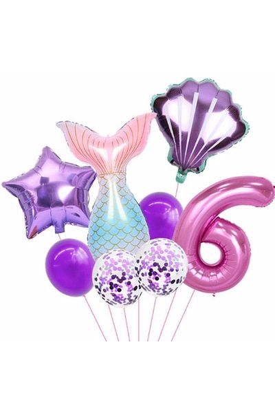 Parti Station Mermaid Concept 6 Year Old Balloon Mermaid Birthday Set Age Balloon Set