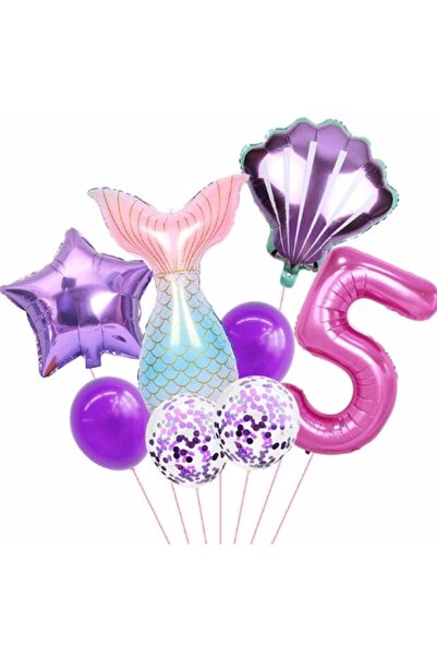Parti Station مجموعة بالونات عيد ميلاد حورية البحر بعمر 5 سنوات من ميرميد كونسيبت