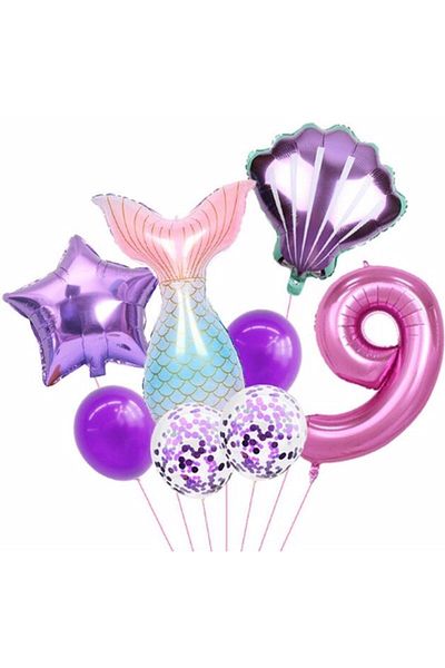 Parti Station Mermaid Concept 9 Year Old Balloon Mermaid Birthday Set Age Balloon Set