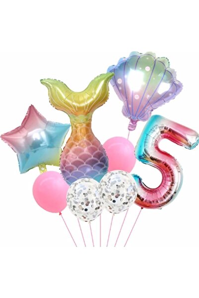 Parti Station بالون حورية البحر كونسبت لعمر 5 سنوات، مجموعة عيد ميلاد حورية ا...