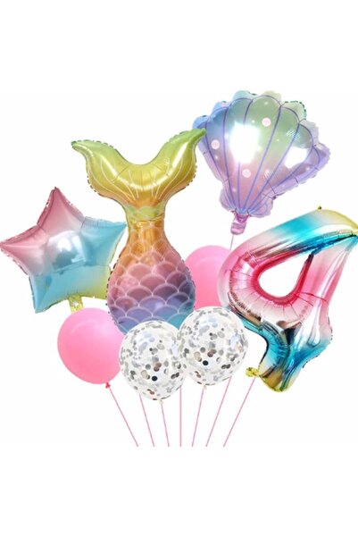 Parti Station مجموعة بالونات عيد ميلاد حورية البحر بعمر 4 سنوات من ميرميد كون...