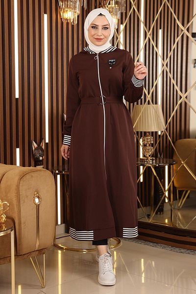 Modamihram Zippered Hooded Abaya Brown 19126