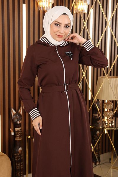 Modamihram Zippered Hooded Abaya Brown 19126