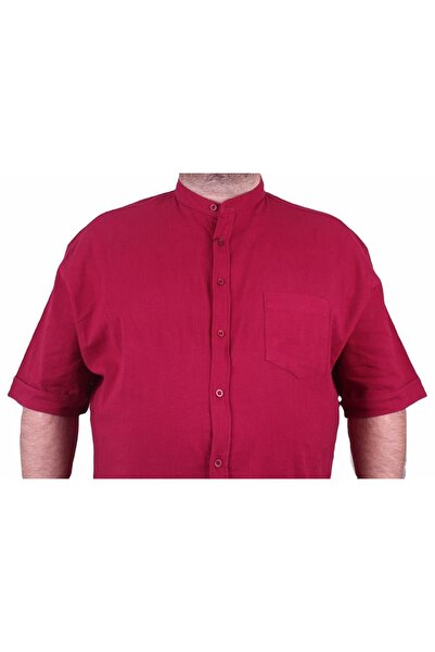 MocGrande Ανδρικό κοντομάνικο λινό Lycra Judge πουκάμισο με τσέπη 11303 Claret Red