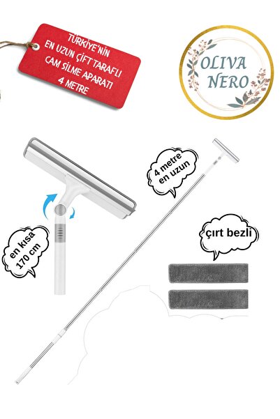 Oliva Nero 4 Metre,teleskopik Çekçekli Pencere Temizleyicisi, Döner Başlıklı ...