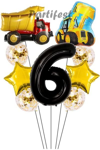 Parti Station Truck Dozer Bucket Construction 6 Years Old Balloon Set Star Balloon Set Truck Construction Concept Birthday Set