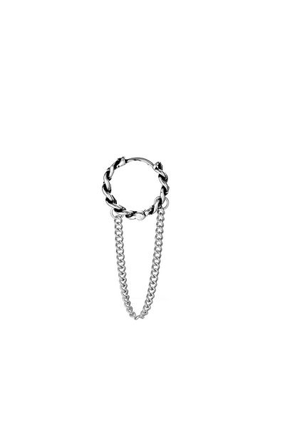 Viking Knitted Model Large Size Chain Accessory Ring Snap 316L Steel Men's Earrings