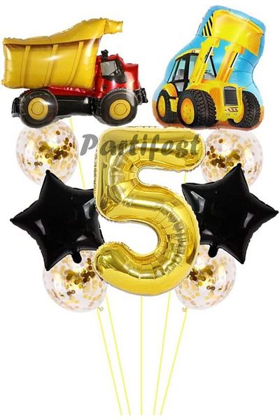 Parti Station Truck Dozer Scoop Construction 5 Years Old Balloon Set Star Balloon Set Truck Construction Concept Birthday Set