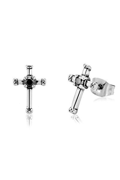 Viking Klasik Haç & Çarmıh Tasarım Zirkon Taşlı 316L Çelik Unisex Küpe