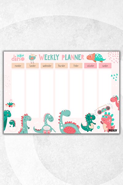 Ficksy مخطط أسبوعي - مقاس A4 - ديناصور لطيف - 30 ورقة - مخطط أسبوعي