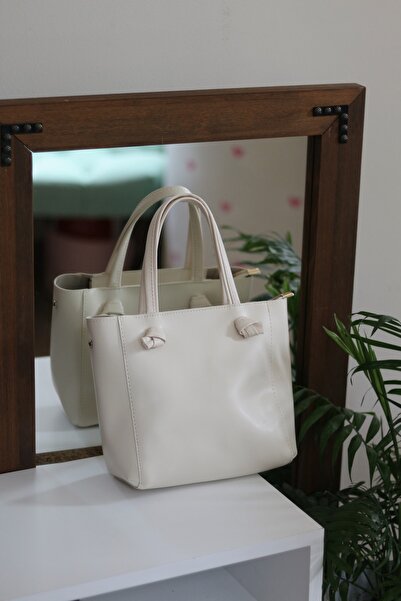 Moom Bag Geantă de umăr de mână din piele moale crem