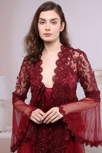 Lüx Wood Kadın Sabahlık Ve Gecelık Uzun Elbısesı Tul Saten 2ılı