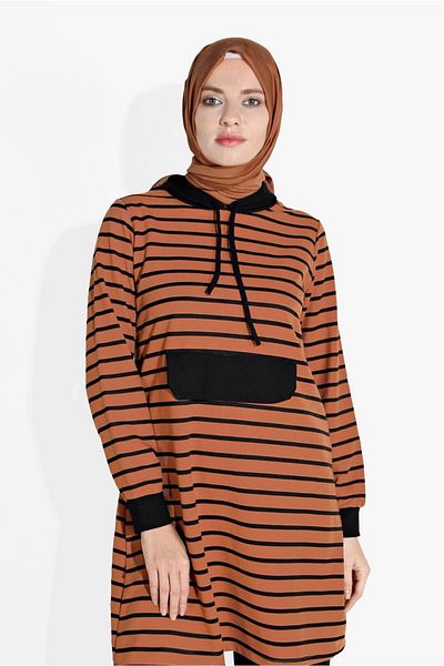 TRENDTESETTÜR Women's Orange (A.TILE) Striped Hooded Tracksuit 2426