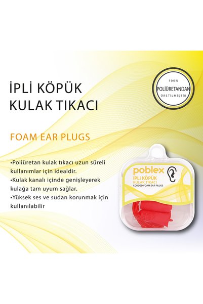 Poblex Ipli Köpük Kulak Tıkacı - Kulak Koruyucu Tıpası