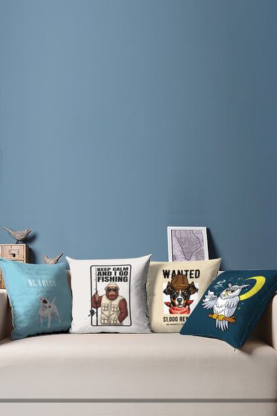 Moud's غطاء وسادة منقوش عليه حيوانات هامشية مطبوعة على الوجهين مكون من 4 قطع ...