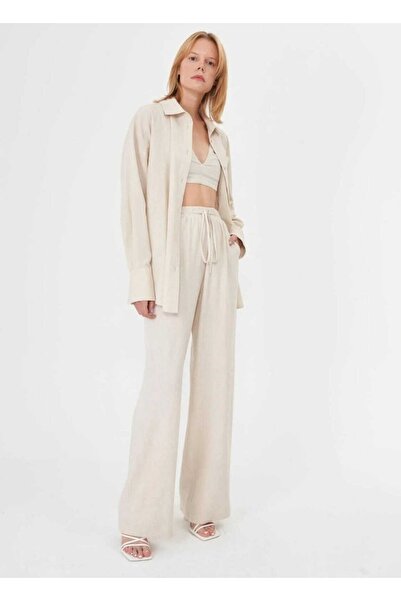 elesta بنطلون نسائي ريلاكس - ساق واسعة، لون كريمي