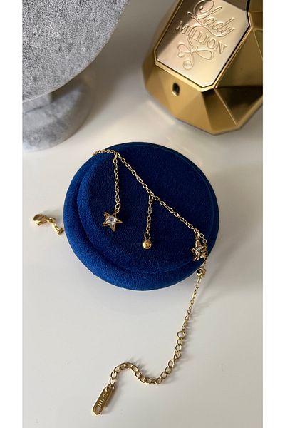 SU PERİSİ TAKI BİJUTERİ Steel Gold Zircon Stone Star Detailed Anklet