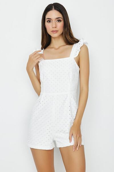 Select Moda Salopetă Brode țesută cu detalii albe din spate pentru femei