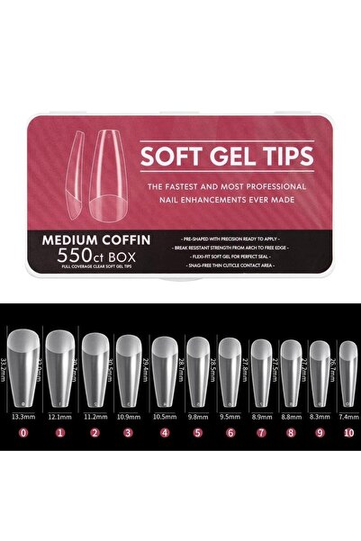 SİNKA Takma Tırnak Soft Gel Tips Yeni Nesil Jel Destekli Balerin 550 Box