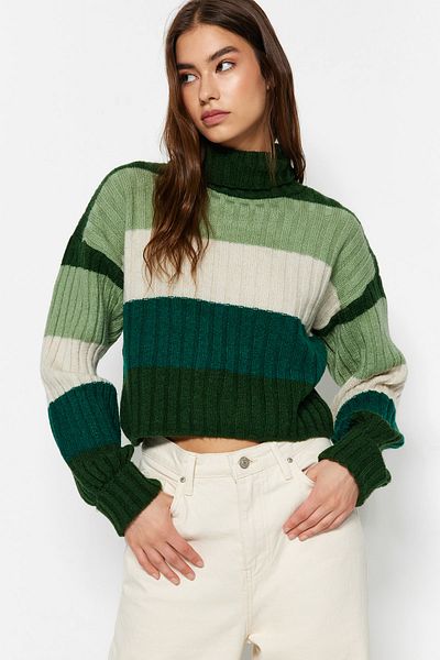 Trendyol Collection Pulover de tricotaj verde închis cu textura moale - TWOAW23KZ00356