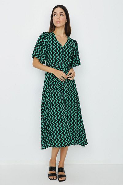 Select Moda Rochie de damă, verde, cu nasturi în față, cu decolteu în V