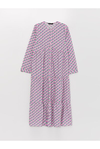 LC Waikiki Gemustertes, langärmliges Damenkleid mit Rundhalsausschnitt