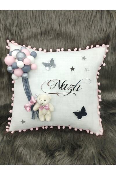 7Renk Bubble Kız Bebek Ayıcıklı Takı Yastığı,Bebek İsimli Dekoratif Yastık,Bebek Mevlütü Takı Yastığı