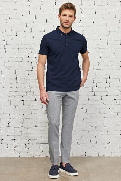 ALTINYILDIZ CLASSICS Men's Gray-navy blue Slim Fit Narrow Cut Patterned Flexible Trousers with Elastic Waist