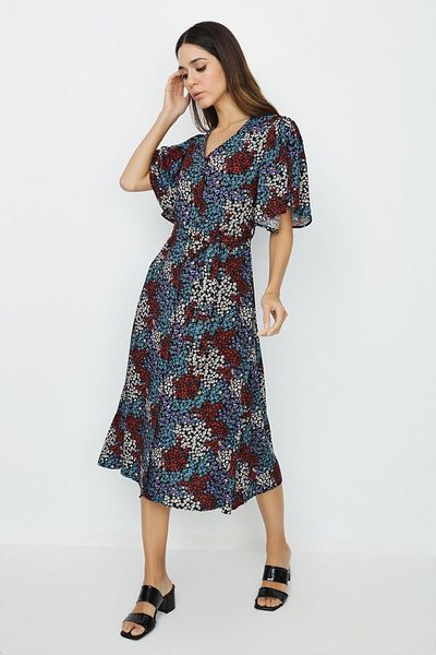 Select Moda Women's Multicolored Buttoned Front V-Neck Dress