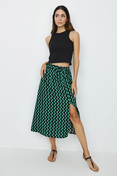 Select Moda Fusta de damă cu model verde cu fante