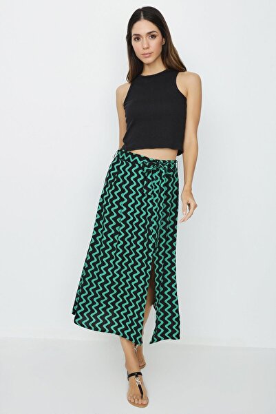 Select Moda Жіноча спідниця з зеленим візерунком і розрізом